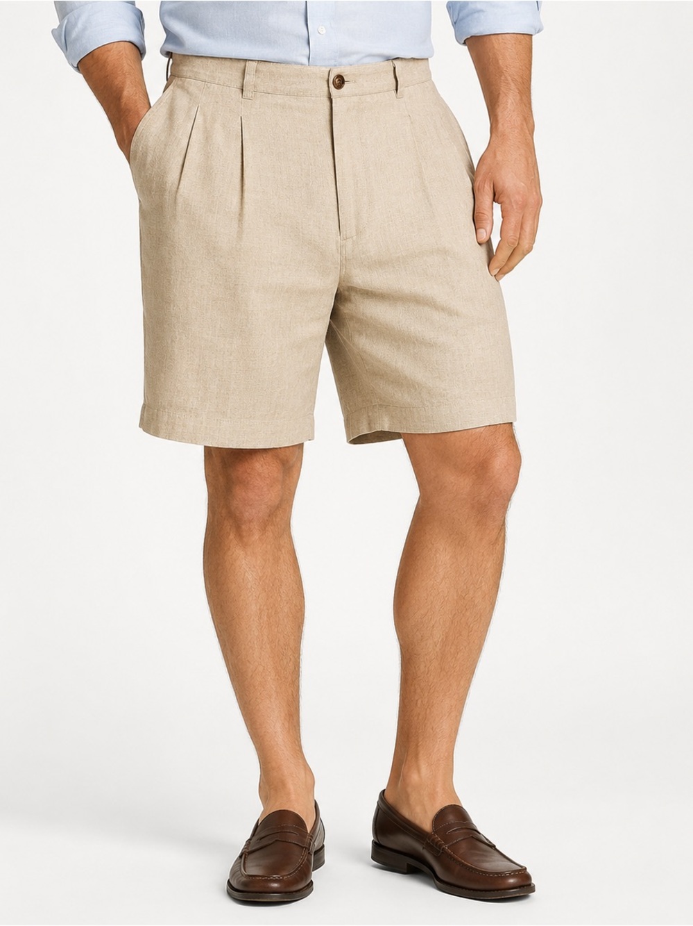Brooks Brothers 346 Linen Blend Pleated Shorts Men’s 40 Beige Khaki Preppy